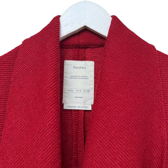 Bershka Womens Coat Size Small Red Wool Blend Waterfall Collar NWT - Picture 8 of 12